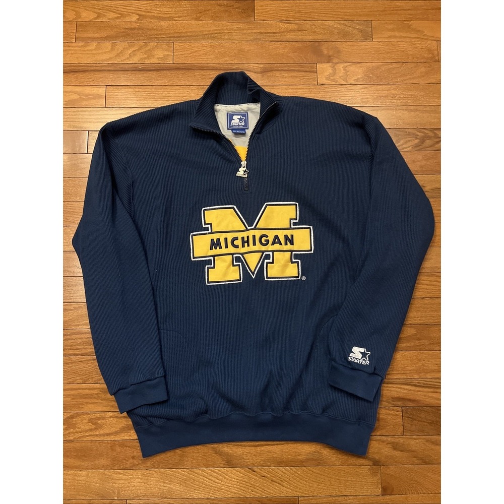 Vintage Starter Michigan Wolverines 1/4 Zip Pullover Jacket XL Navy USA NCAA